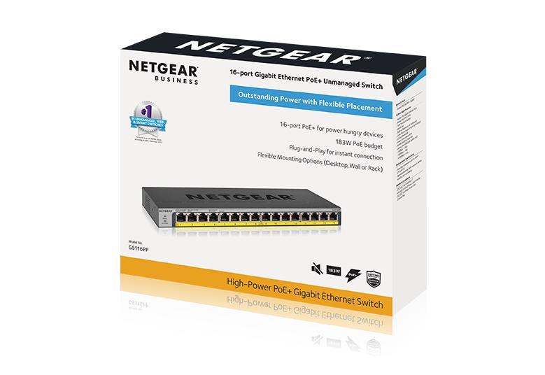 Netgear GS316P 16-Port Gigabit Ethernet Unmanaged PoE+ Essentials Switch (115W)