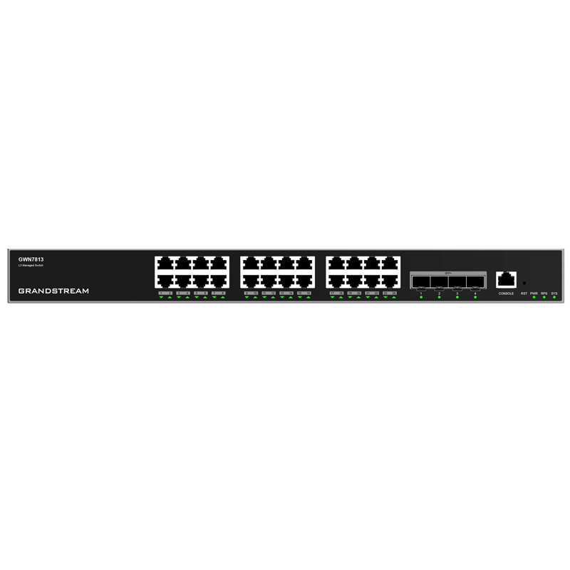 Grandstream GWN7813 Enterprise Layer 3 Managed Network Switch with 24 x GigE, 4 x 10Gigabit SFP+ Ports
